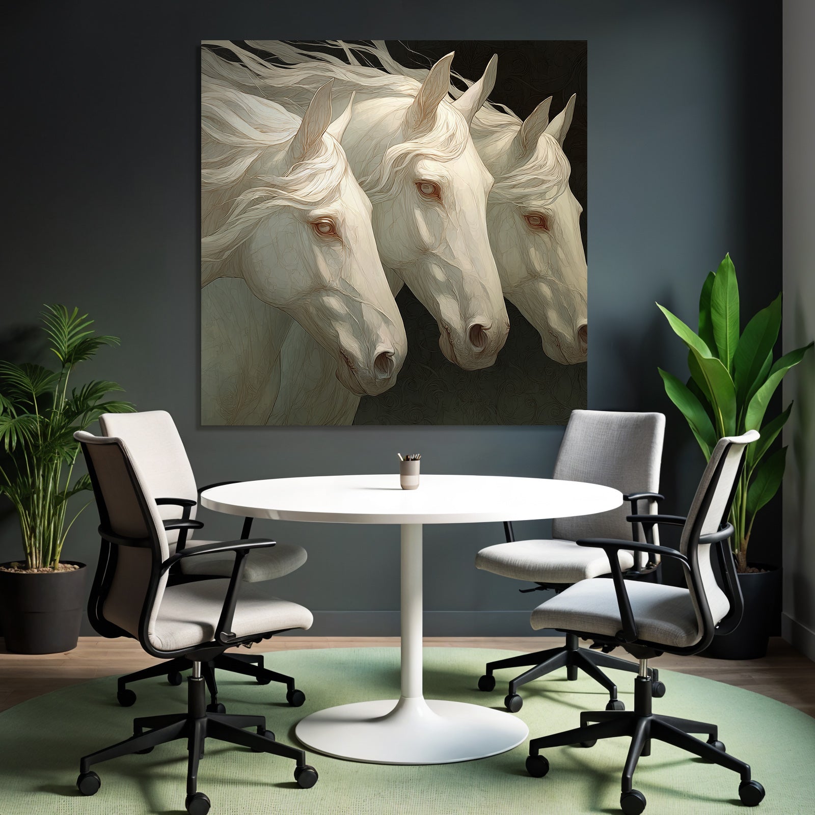Three White Horses Mystical Art
