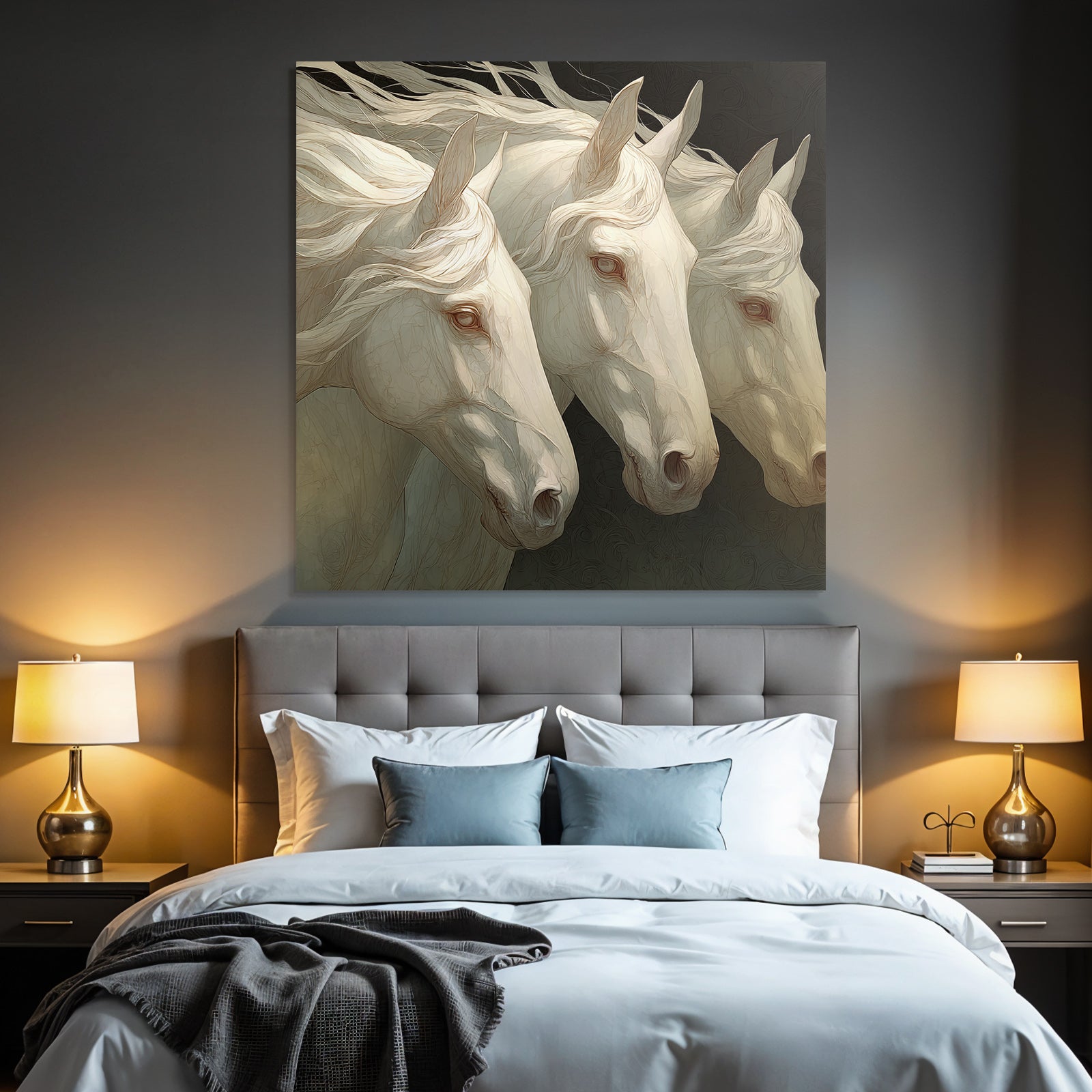 Three White Horses Mystical Art
