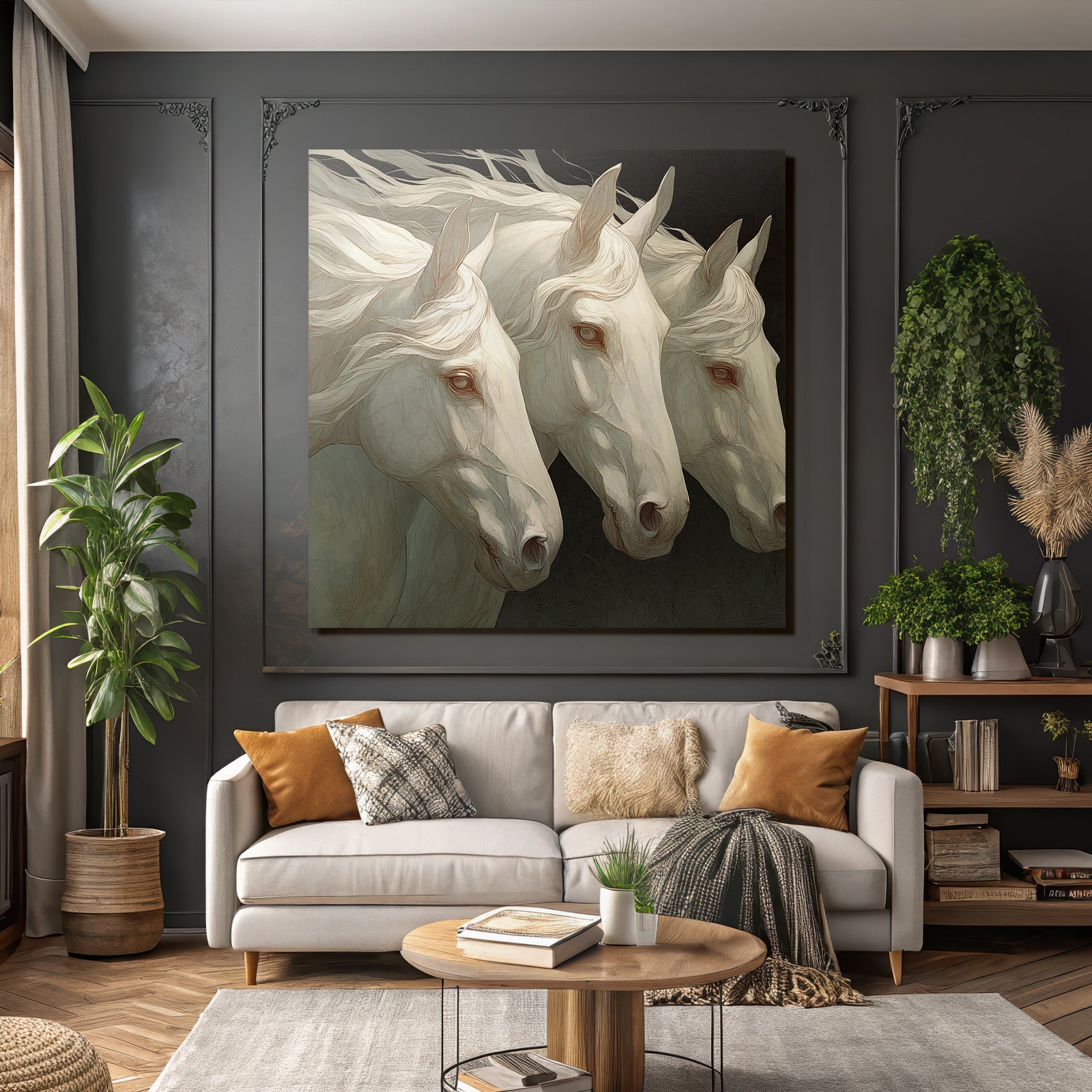 Three White Horses Mystical Art