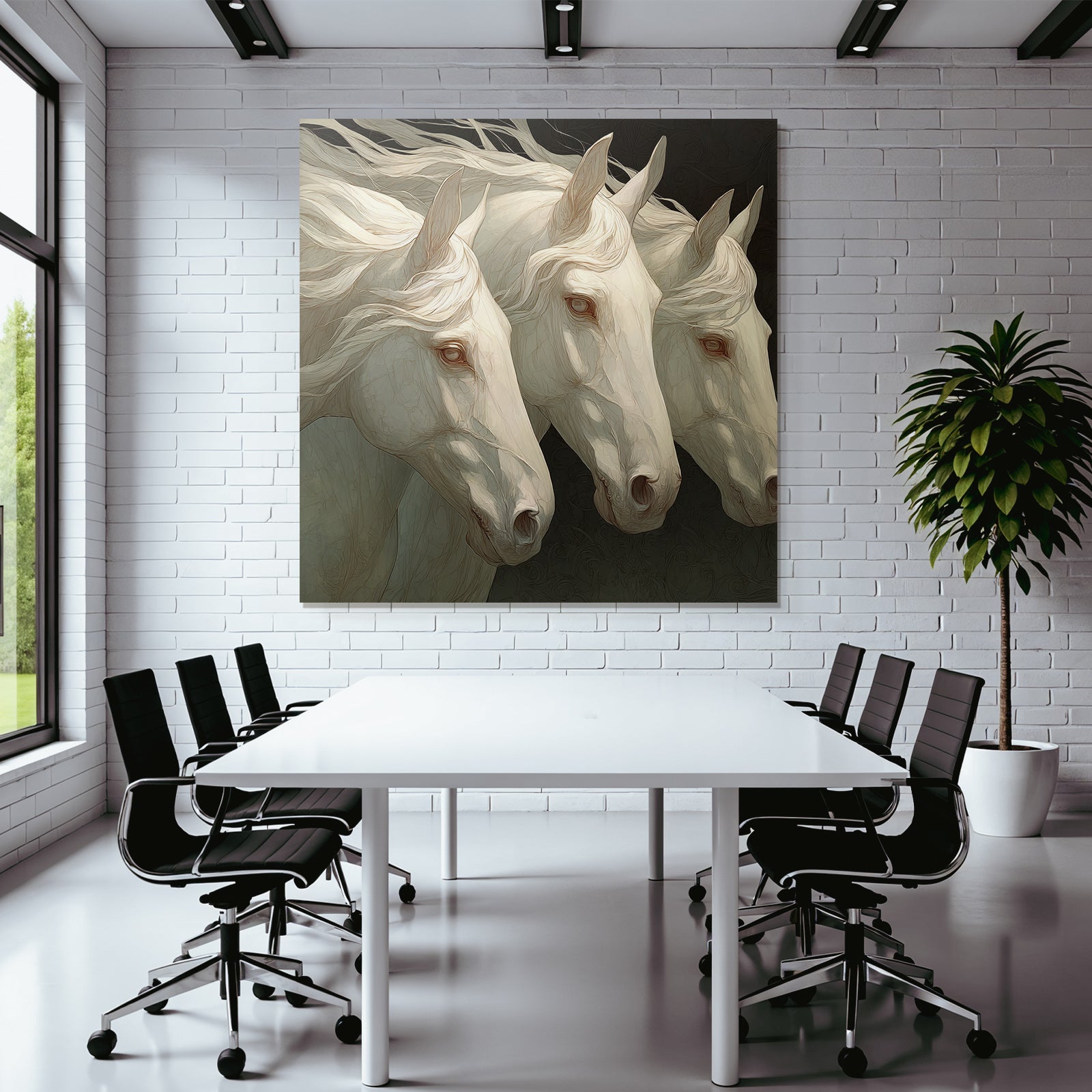 Three White Horses Mystical Art