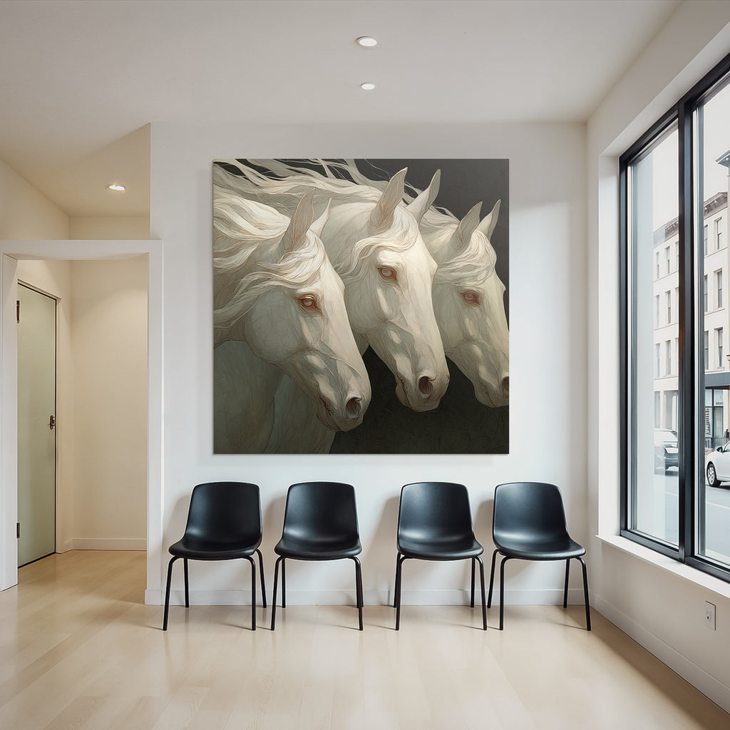 Three White Horses Mystical Art