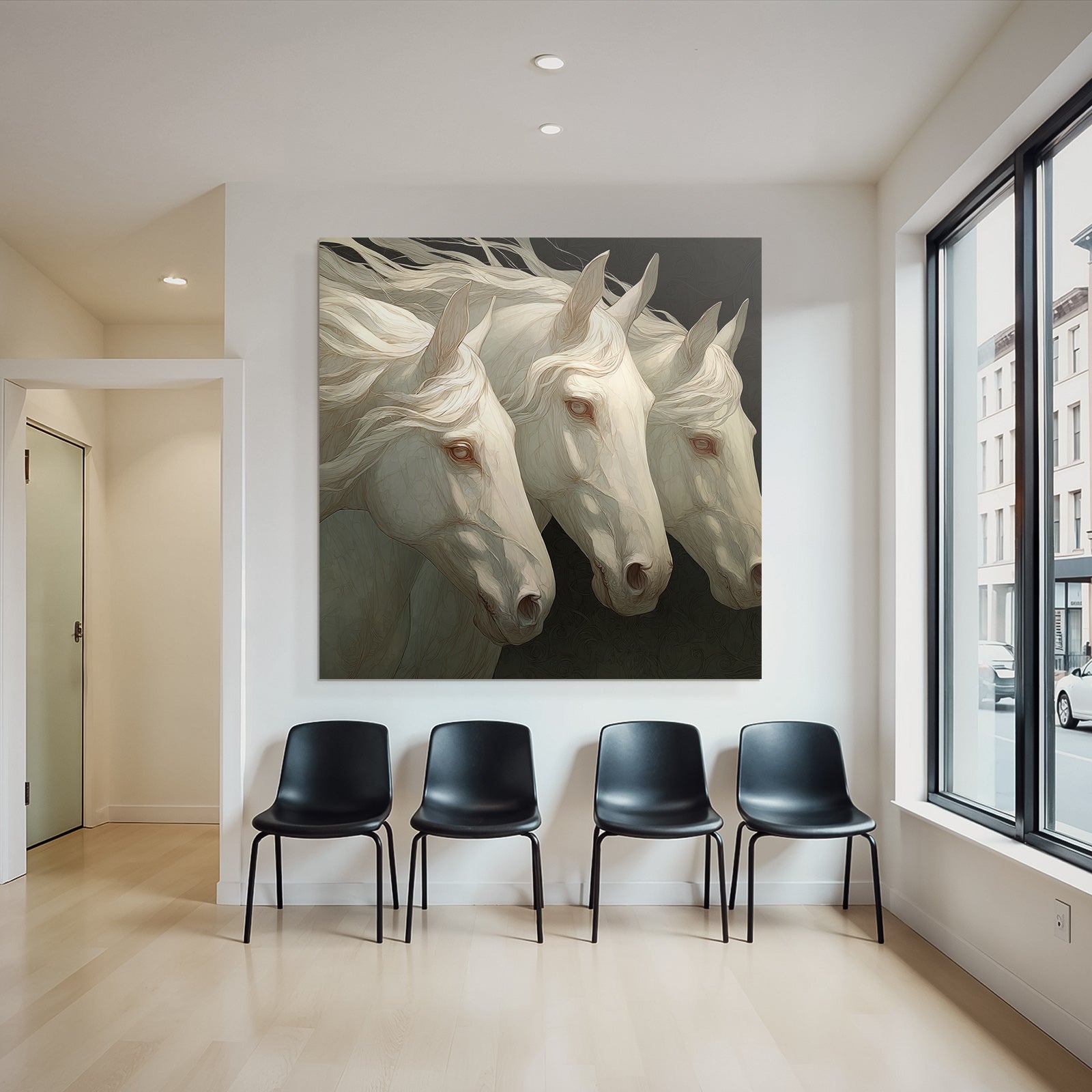 Three White Horses Mystical Art