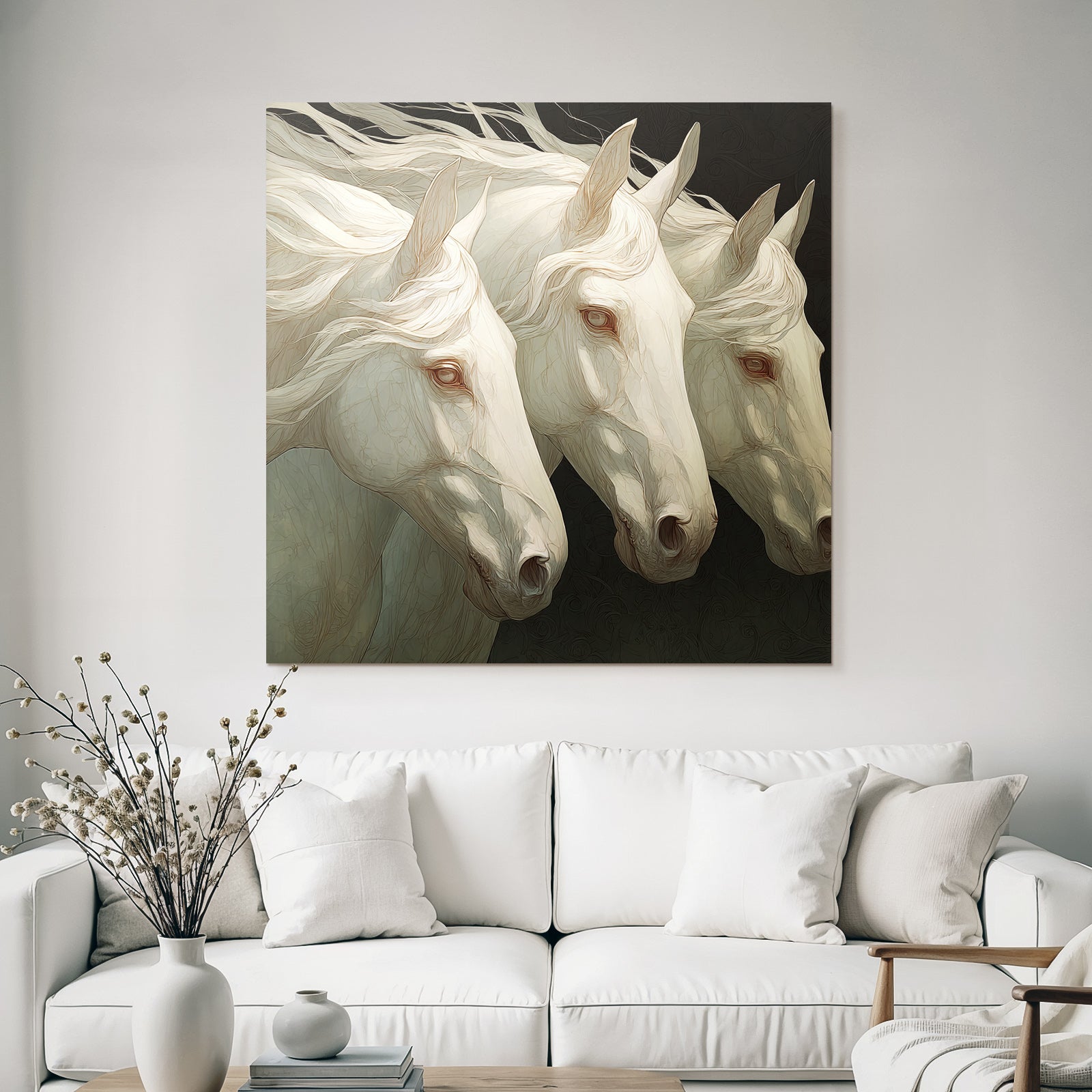 Three White Horses Mystical Art