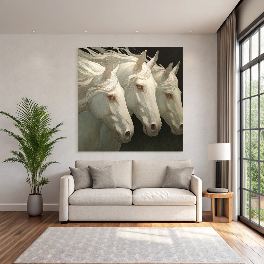 Three White Horses Mystical Art