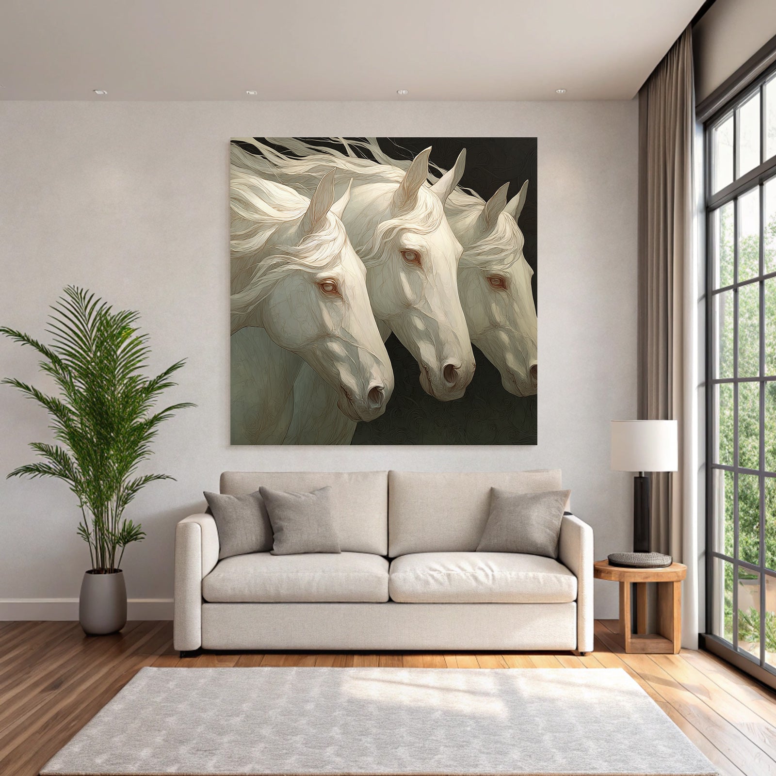 Three White Horses Mystical Art