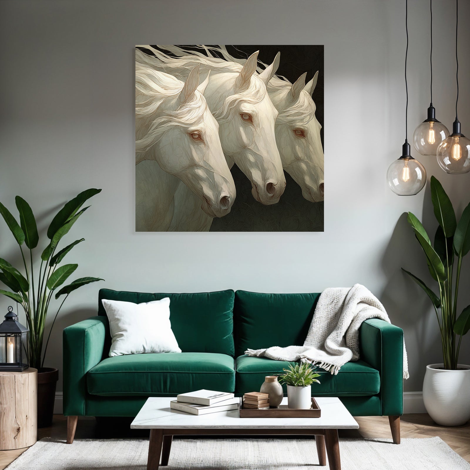 Three White Horses Mystical Art