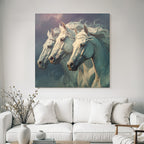 Three White Horses Stormy Sky Majestic