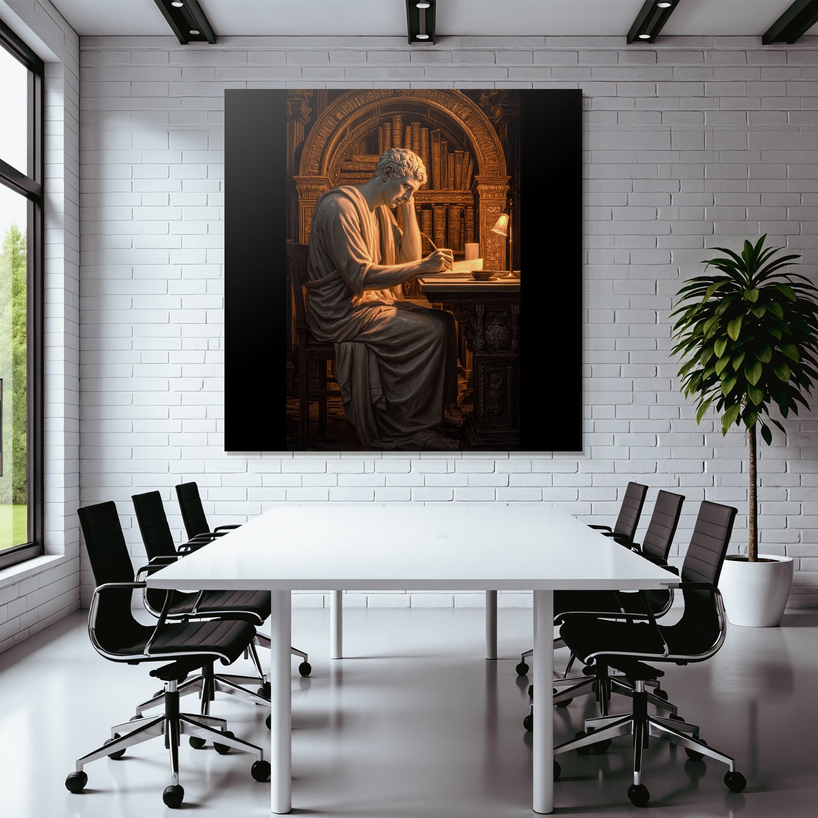 E Figure In Study Room Thinking About Books