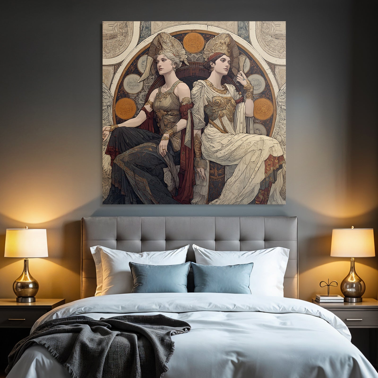 Elegantly Dressed Women with Mythological Themes