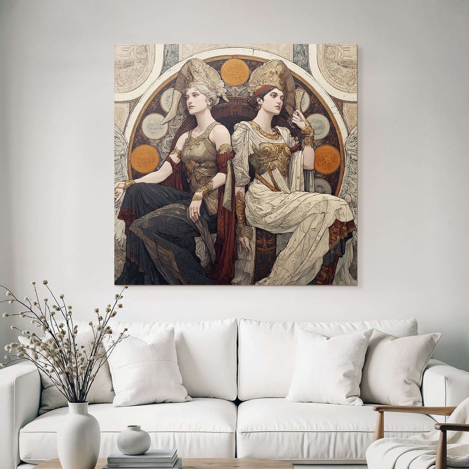 Elegantly Dressed Women with Mythological Themes