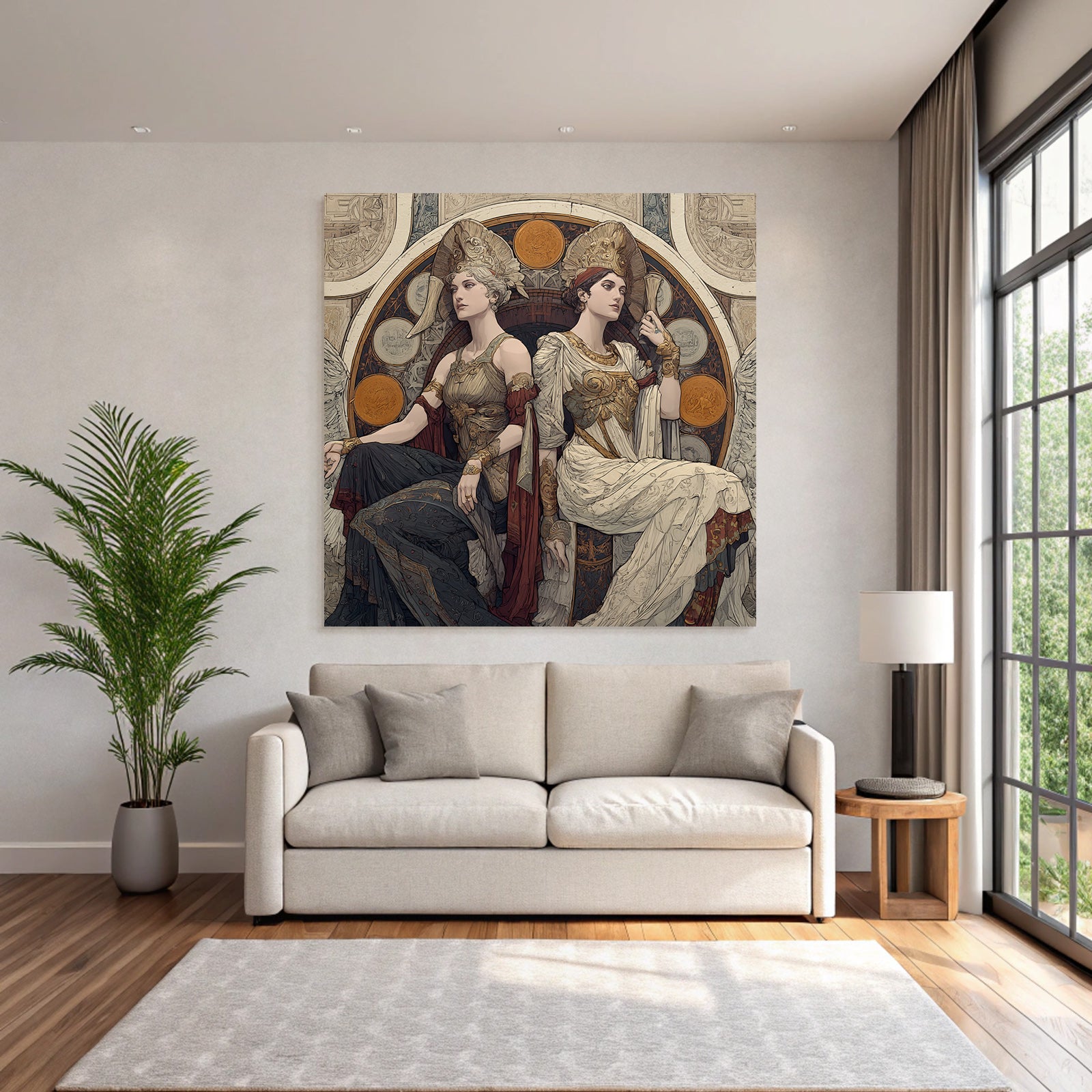 Elegantly Dressed Women with Mythological Themes