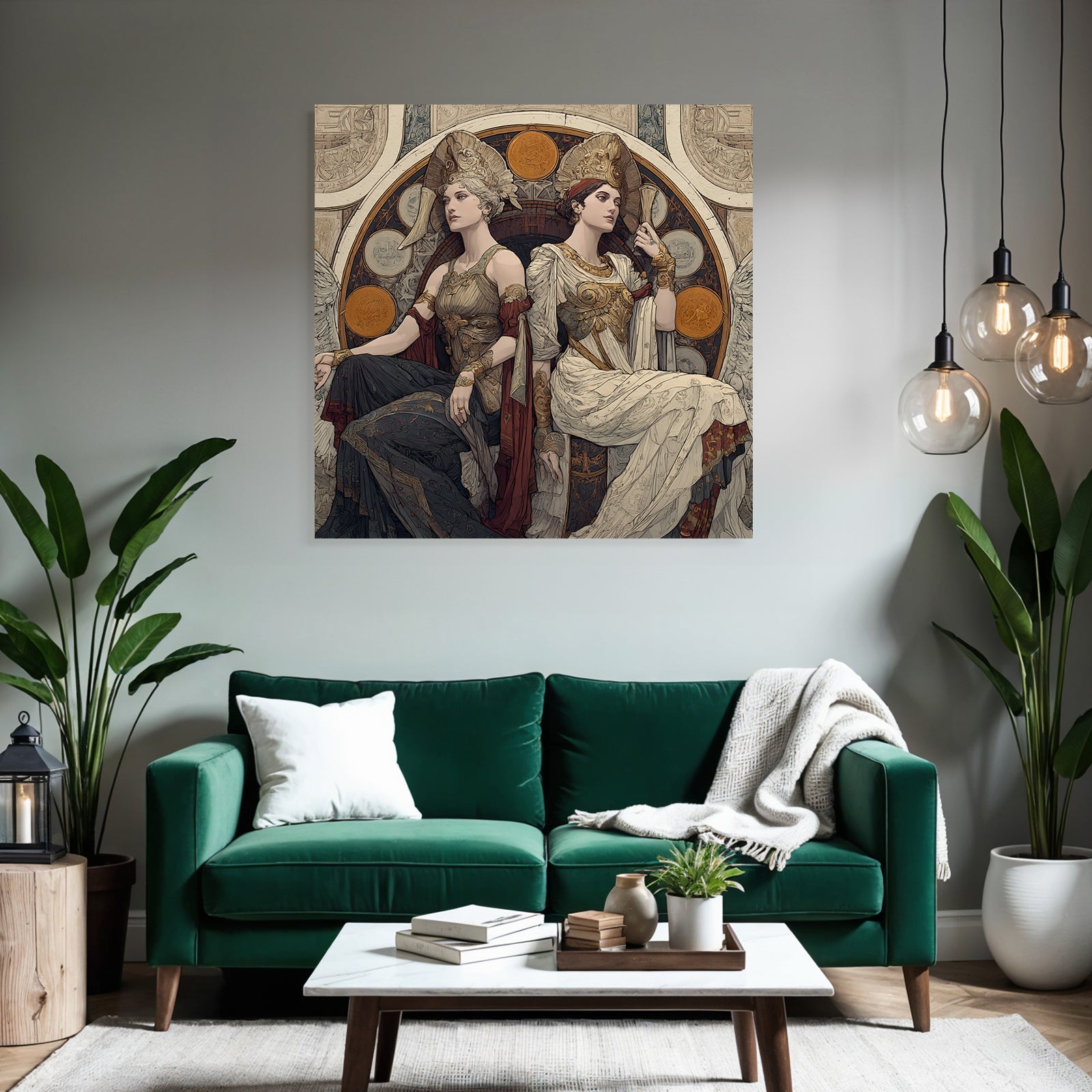 Elegantly Dressed Women with Mythological Themes