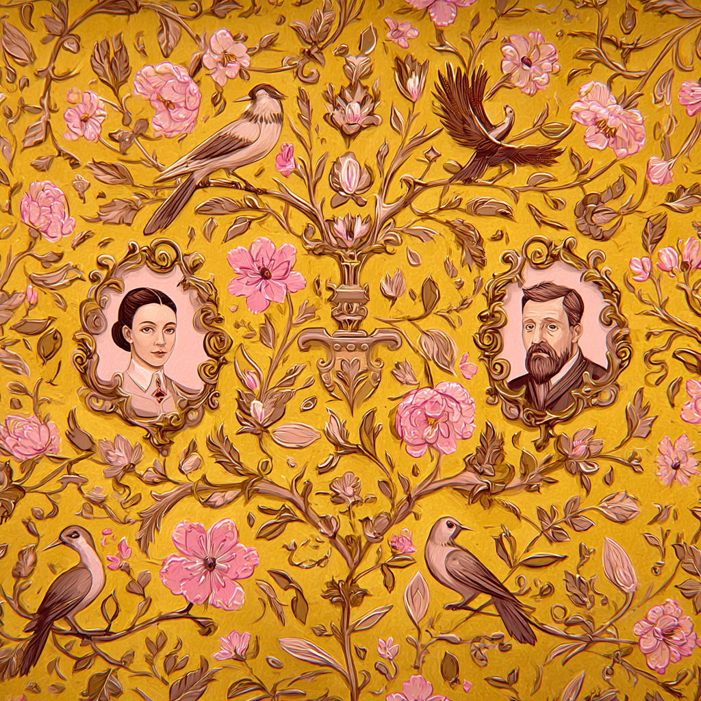 Florale Muster Auf Gelbem Hintergrund Mit Portraets Und Voegeln | Klassisch | Einrichtungsstile