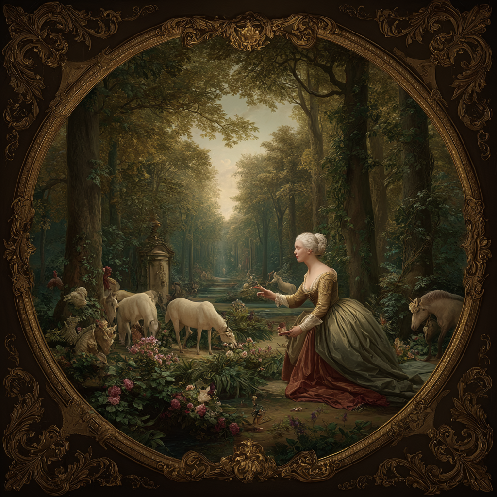 Frau In Historischer Garderobe Im Wald Mit Tieren Und Blumen | Klassisch | Einrichtungsstile