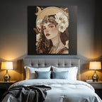 Frau Mit Blumen Schmuck Und Mondillustration Elegante Kunst