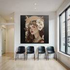 Frau Mit Blumen Schmuck Und Mondillustration Elegante Kunst
