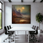 Peaceful Beach Rock Coast Tree Silhouettes Mystical Moon Reflections Mist