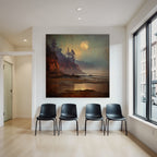 Peaceful Beach Rock Coast Tree Silhouettes Mystical Moon Reflections Mist