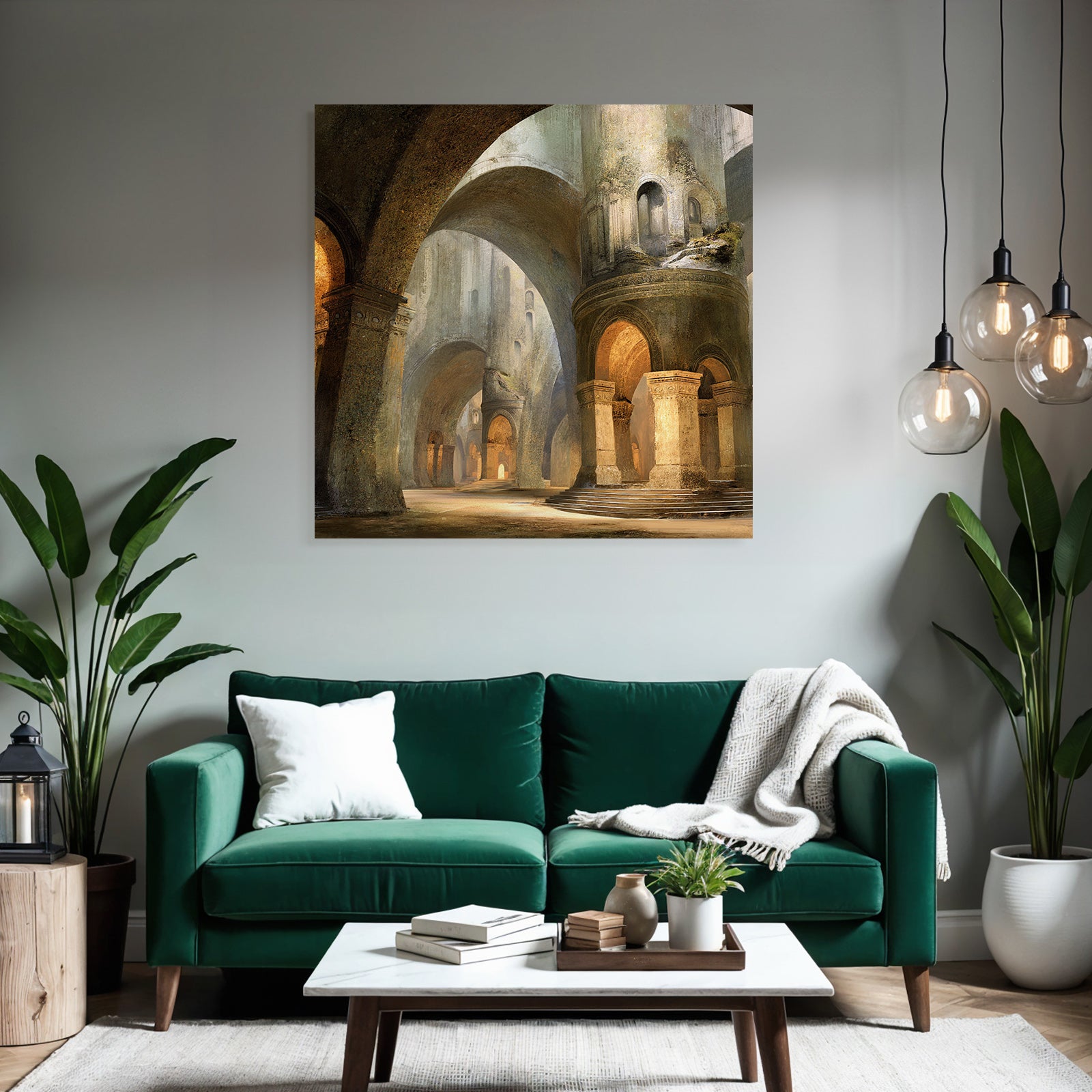 Large architectural space with ornamental arches and soft lighting