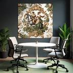 Historical Scene Rider and Woman with Flora Decorative Artwork