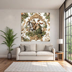 Historical Scene Rider and Woman with Flora Decorative Artwork