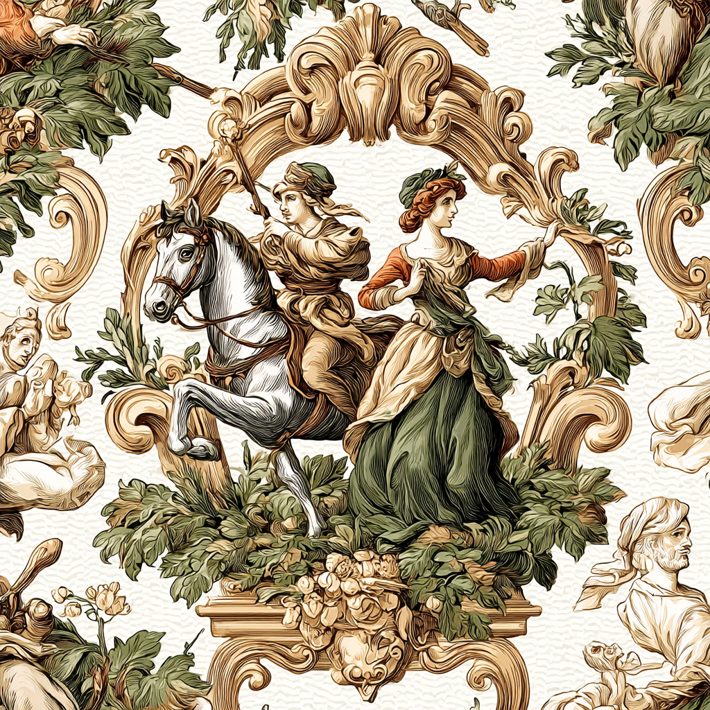 Historische Szene Reiter Und Frau Mit Flora Dekoratives Kunstwerk | Klassisch | Einrichtungsstile