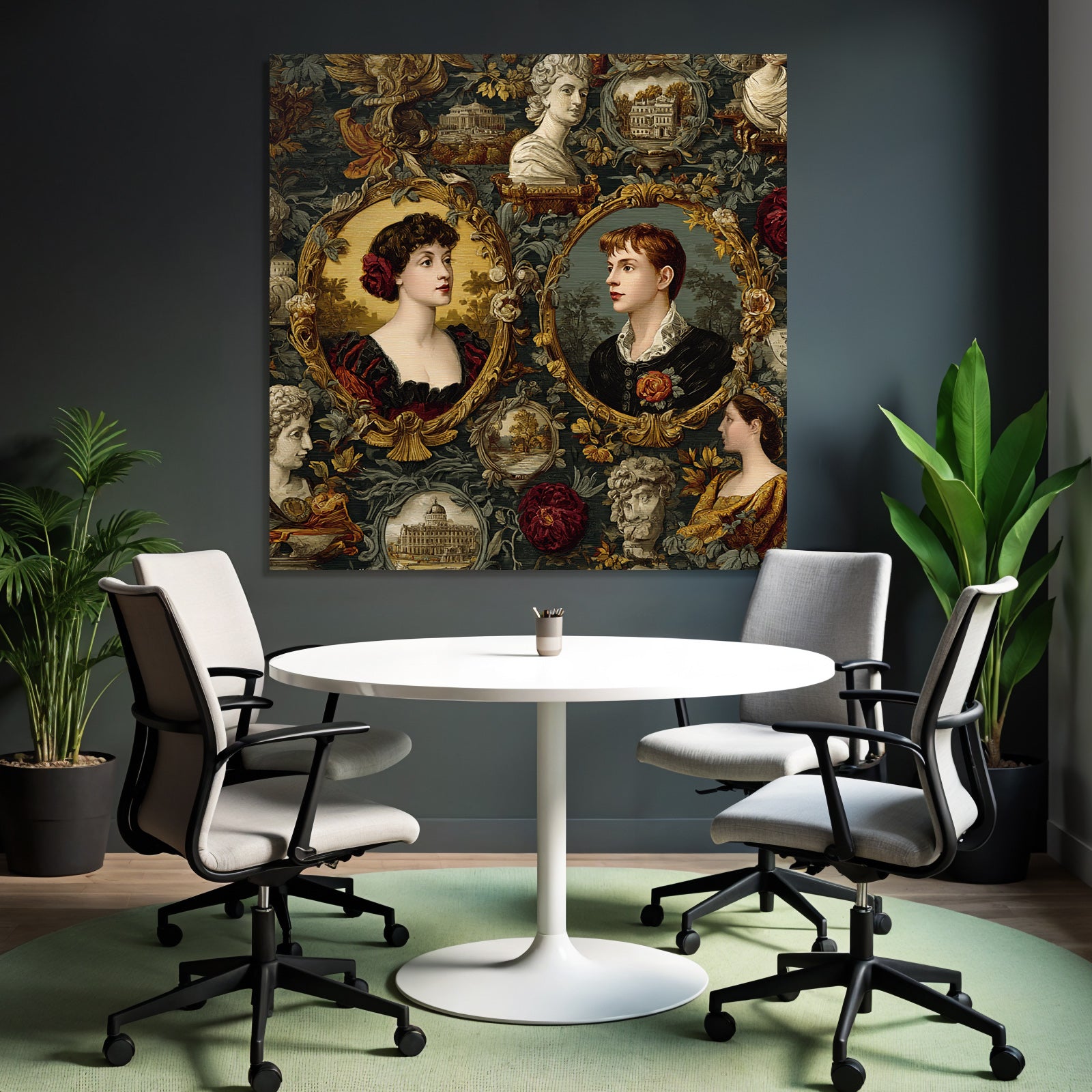 Historical Decorative Pattern Portraits With Floral Motifs