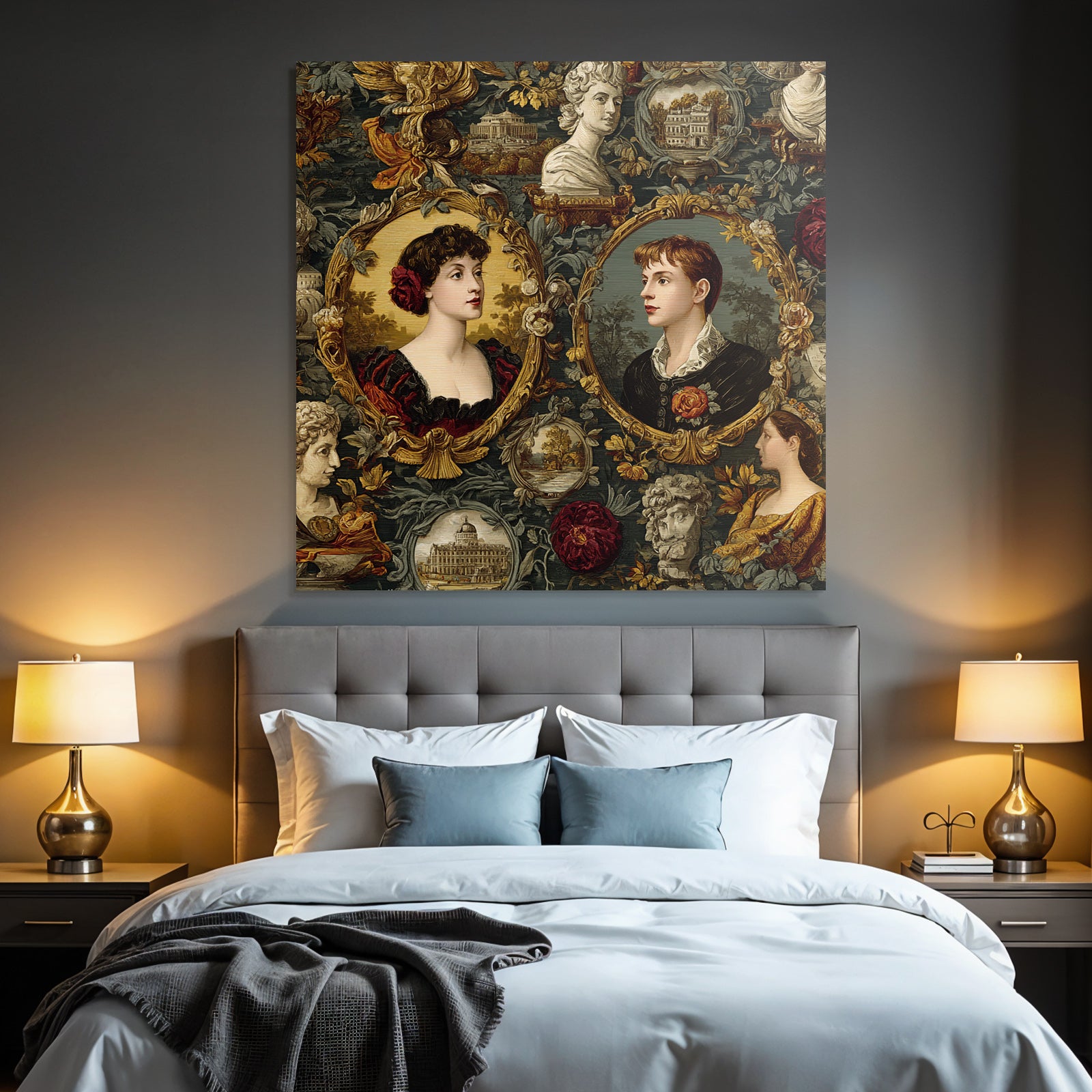 Historical Decorative Pattern Portraits With Floral Motifs
