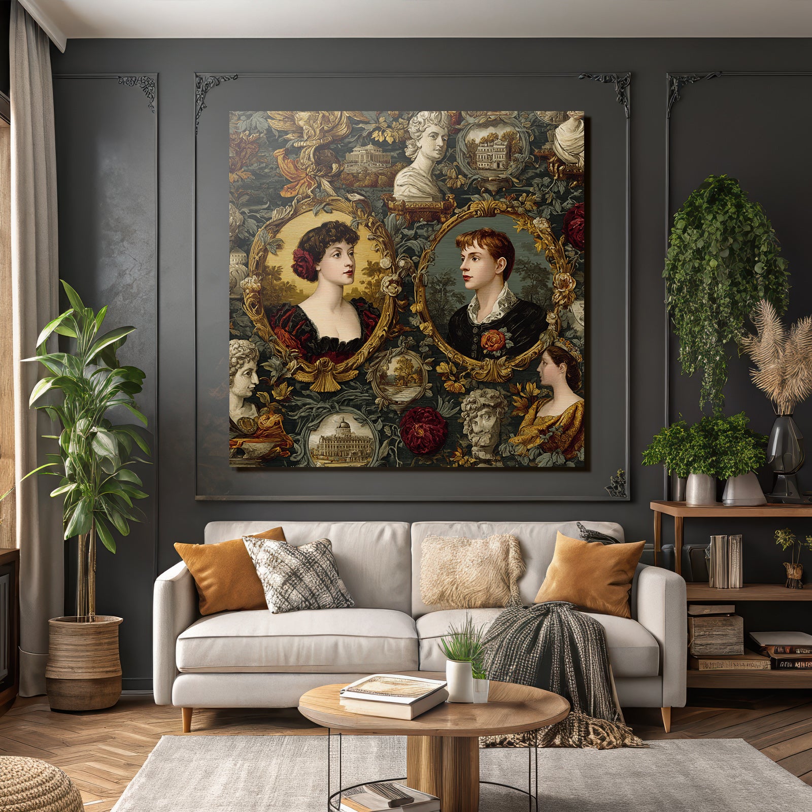 Historical Decorative Pattern Portraits With Floral Motifs