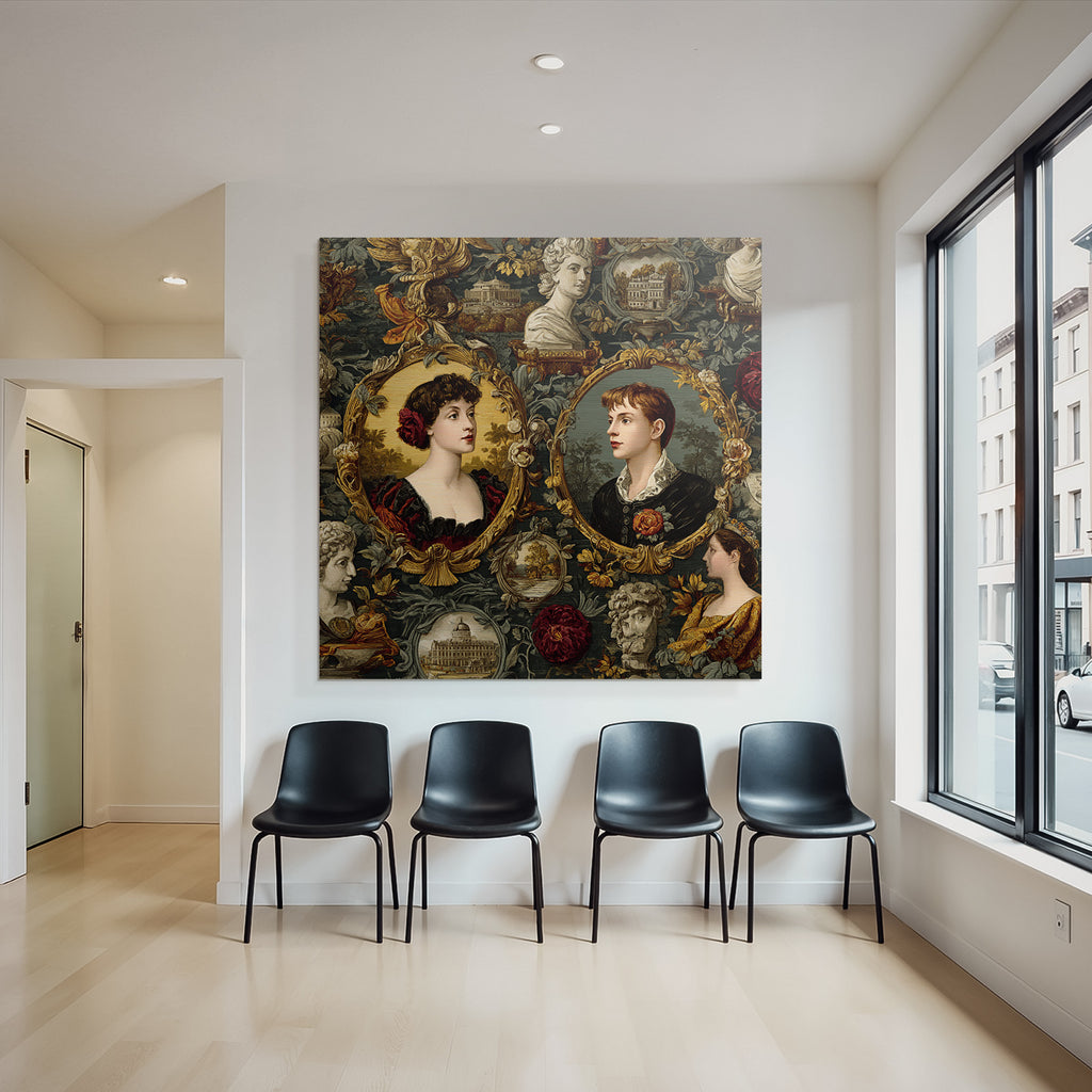 Historical Decorative Pattern Portraits With Floral Motifs