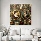 Historical Decorative Pattern Portraits With Floral Motifs