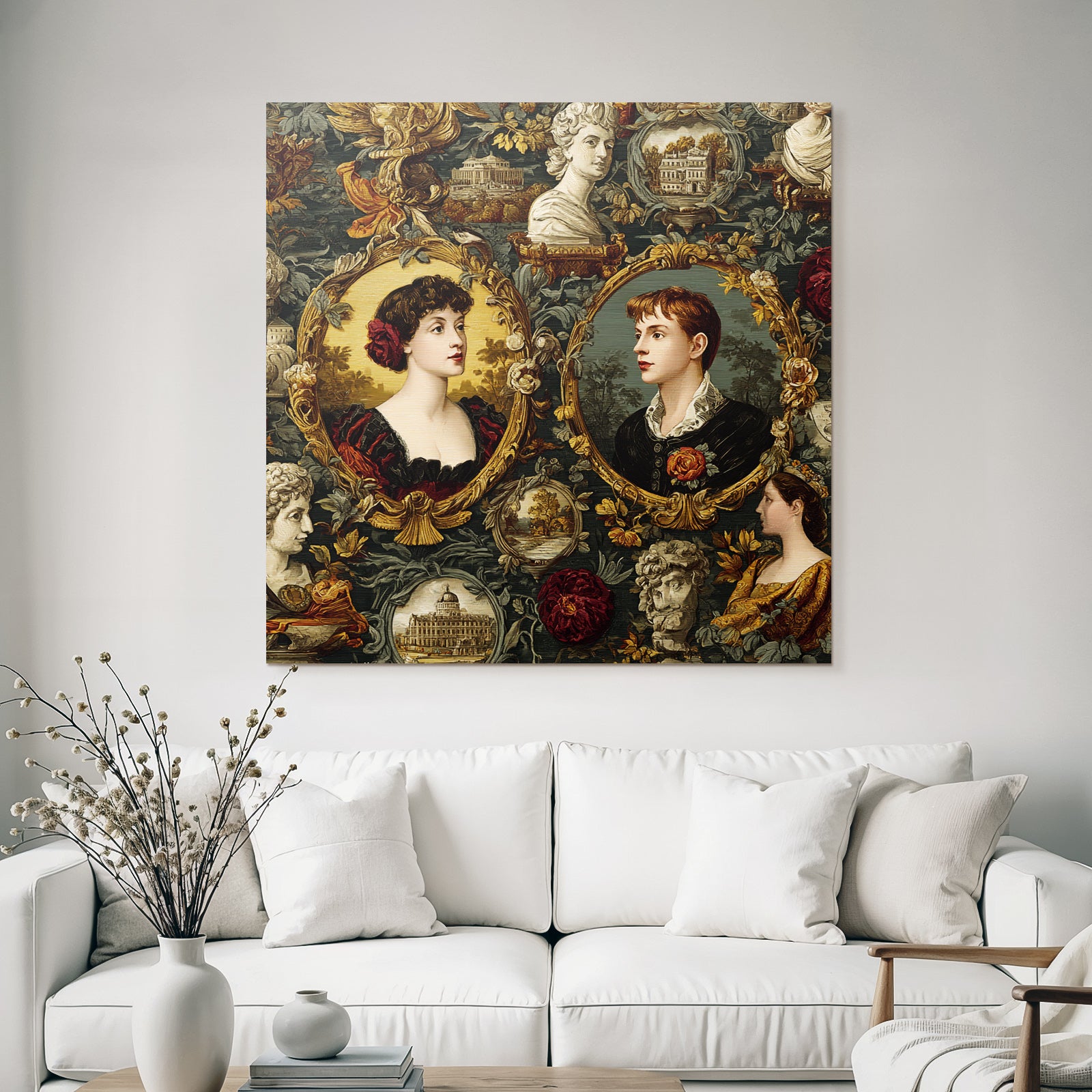 Historical Decorative Pattern Portraits With Floral Motifs