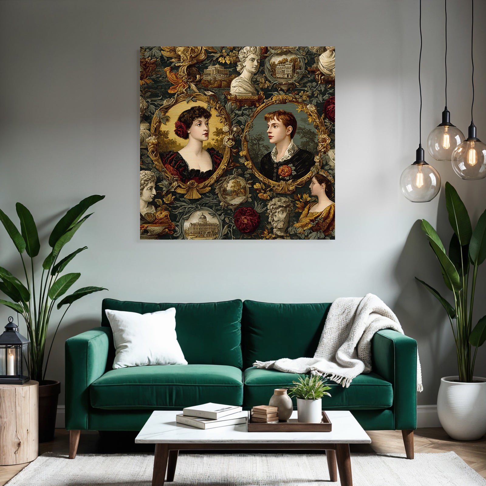 Historical Decorative Pattern Portraits With Floral Motifs