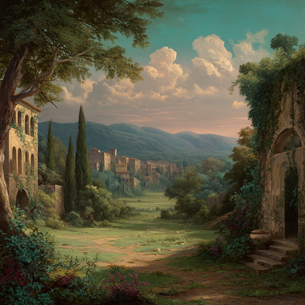 Idyllische Landschaft Mit Huegeln Valley Und Alter Stadt | Klassisch | Einrichtungsstile