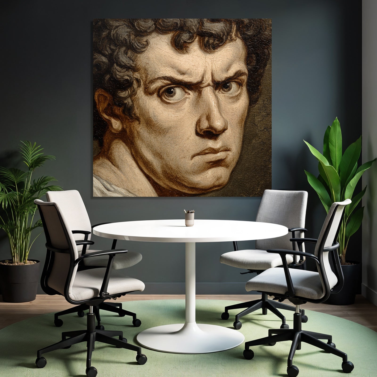 Intense Man With Curly Hair Portrait