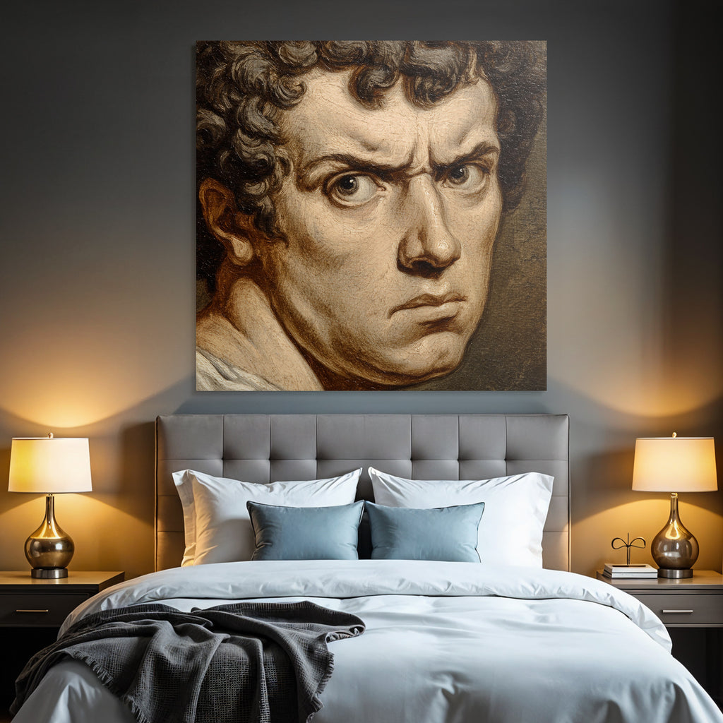 Intense Man With Curly Hair Portrait
