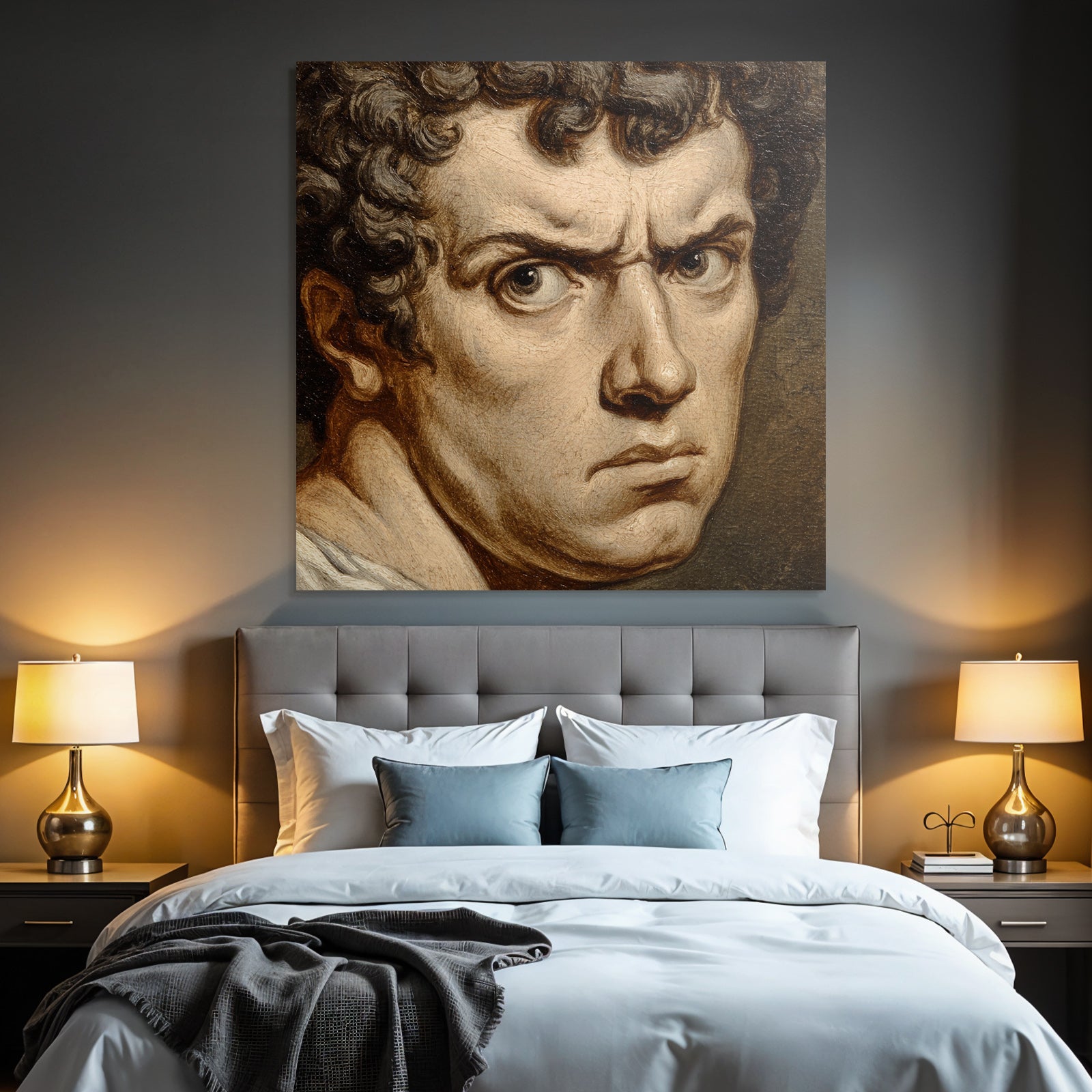 Intense Man With Curly Hair Portrait