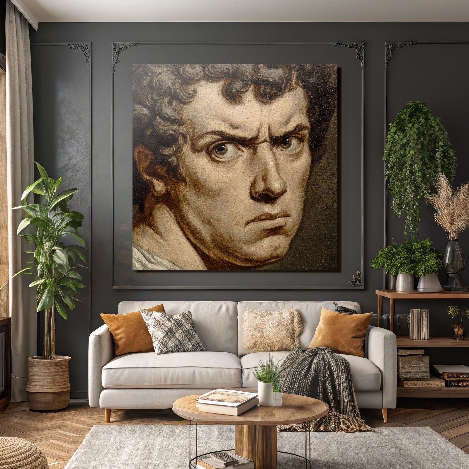 Intense Man With Curly Hair Portrait