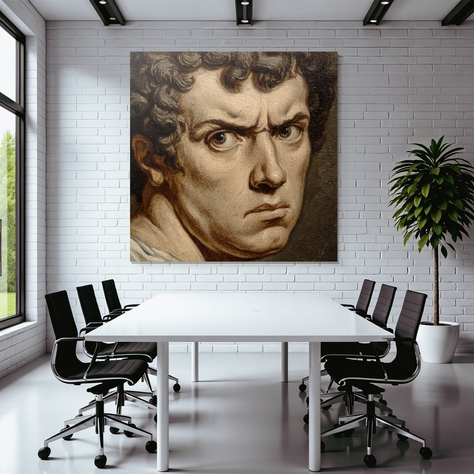 Intense Man With Curly Hair Portrait