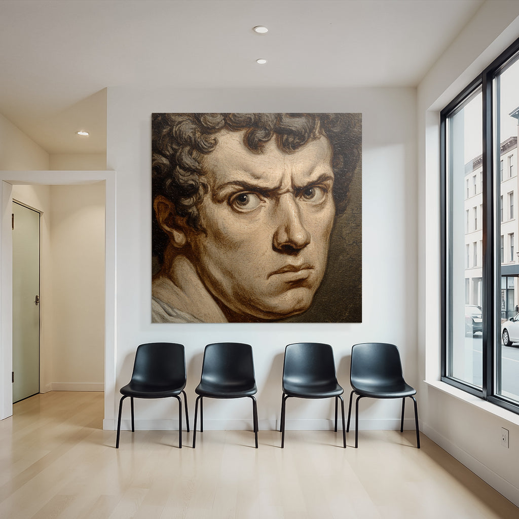 Intense Man With Curly Hair Portrait