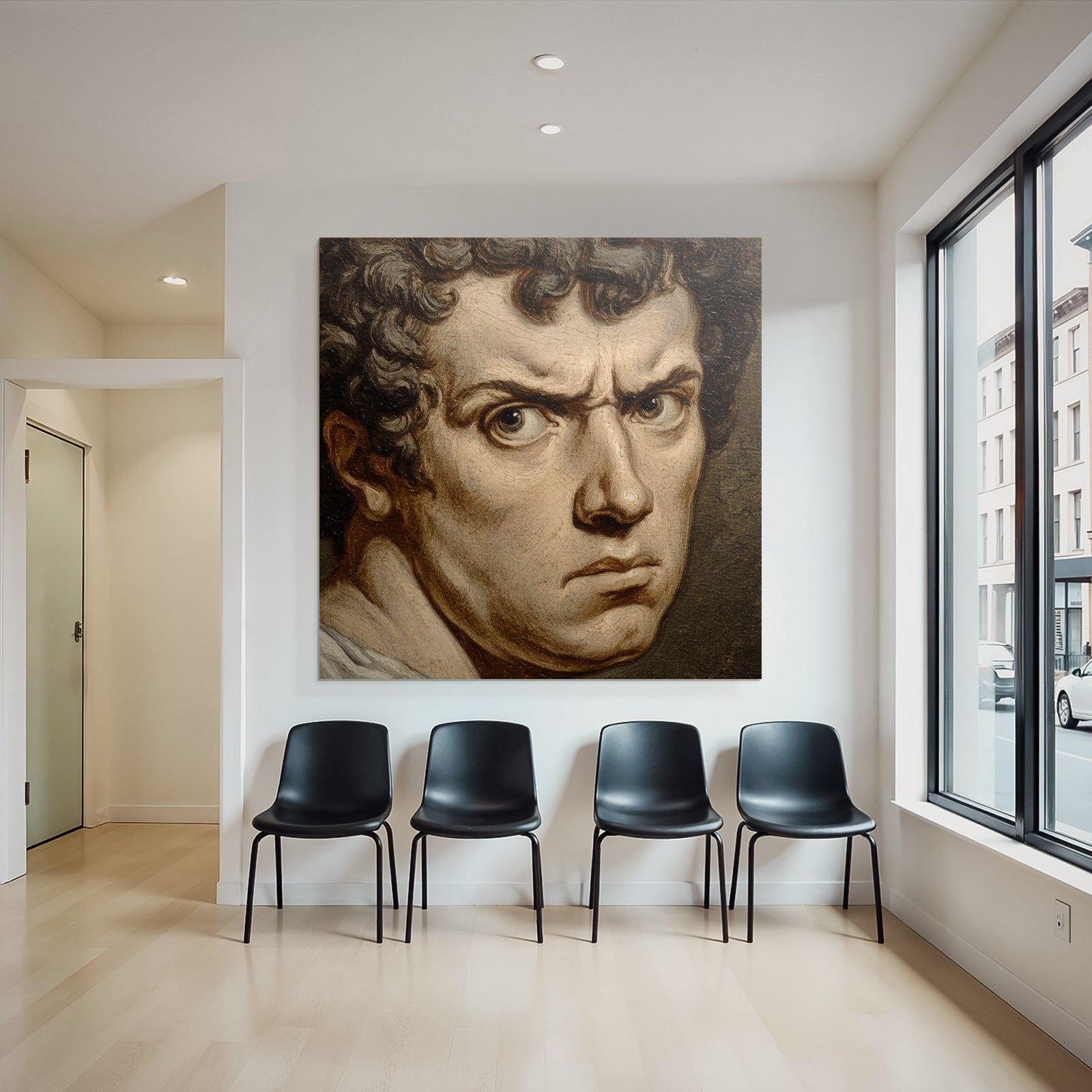 Intense Man With Curly Hair Portrait