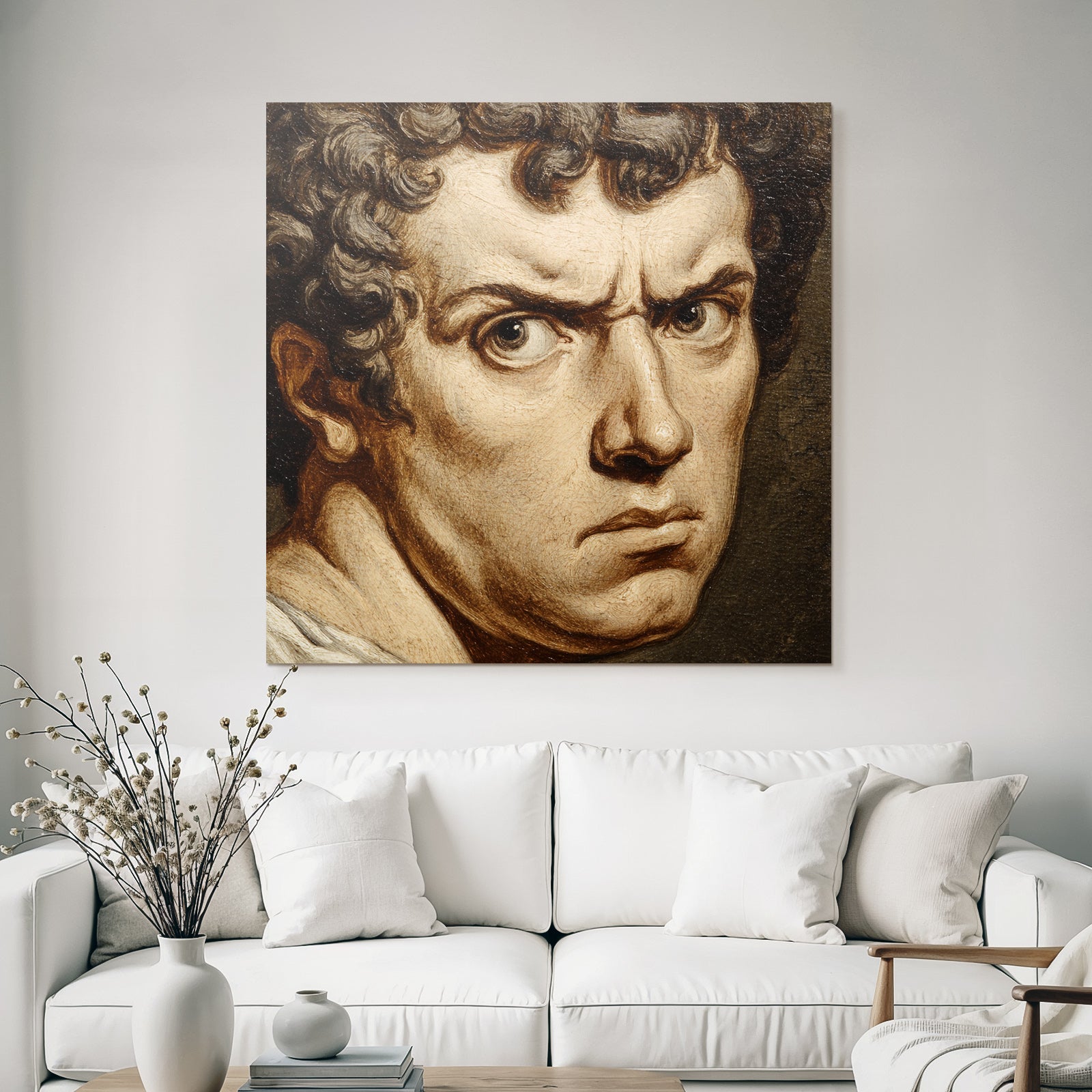 Intense Man With Curly Hair Portrait