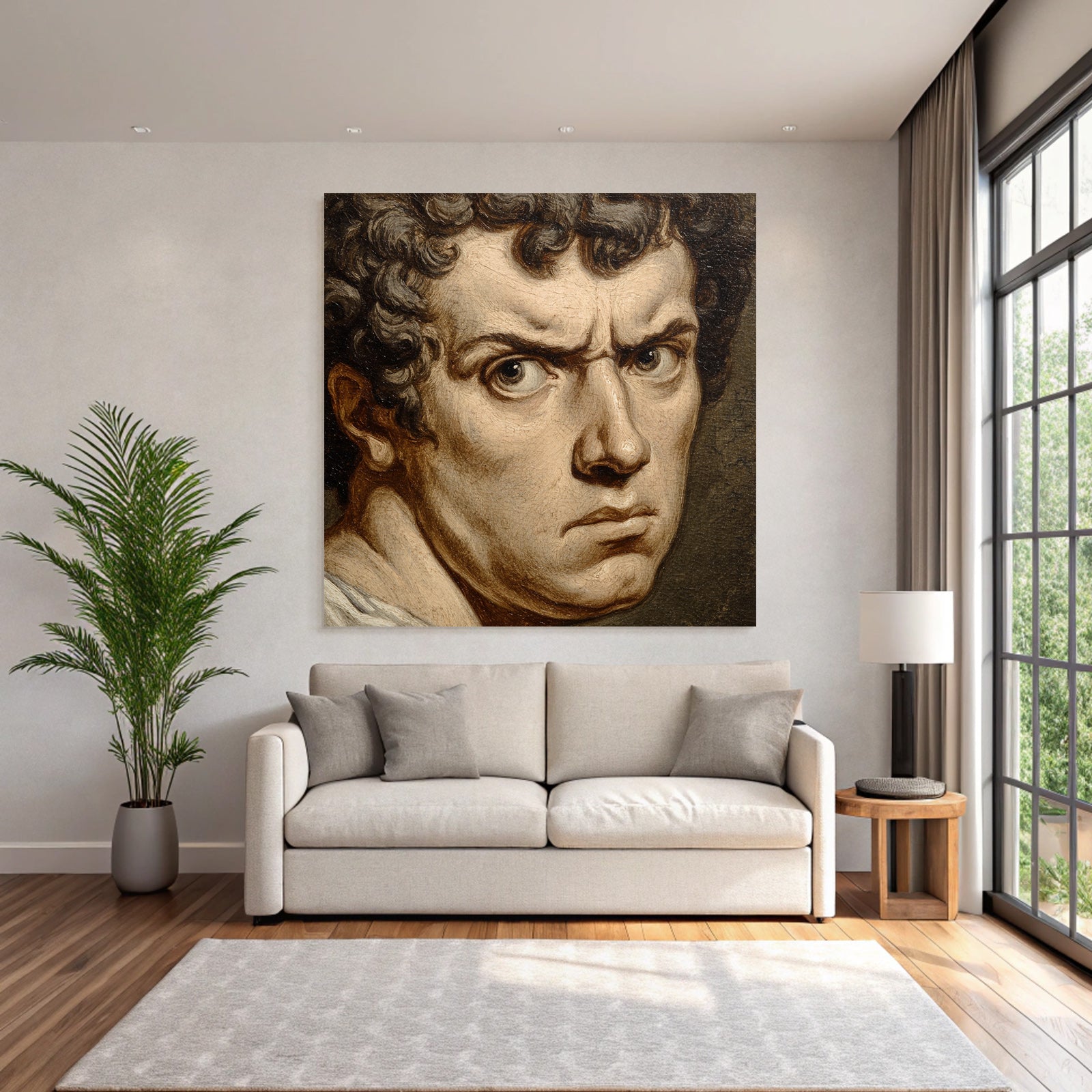 Intense Man With Curly Hair Portrait