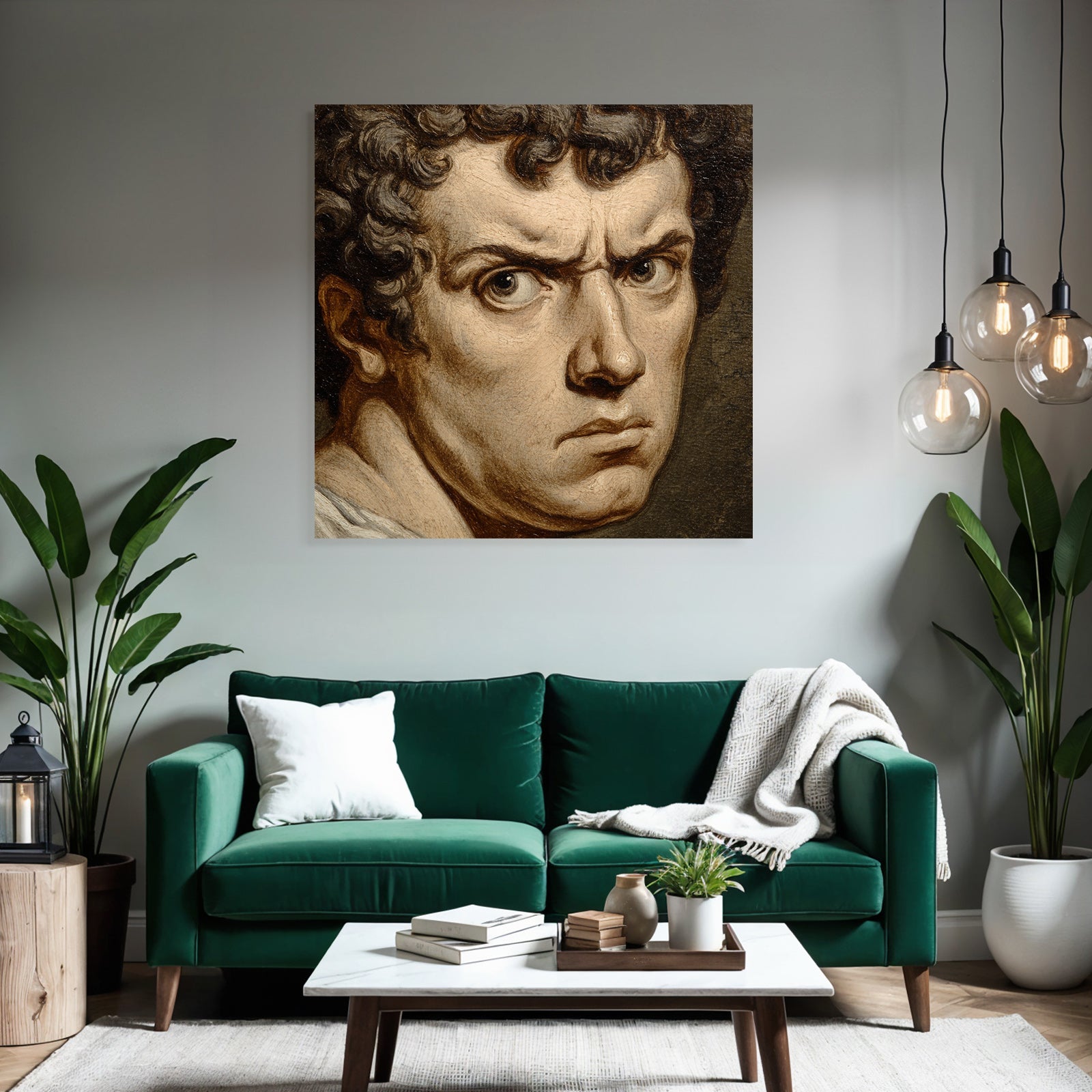 Intense Man With Curly Hair Portrait