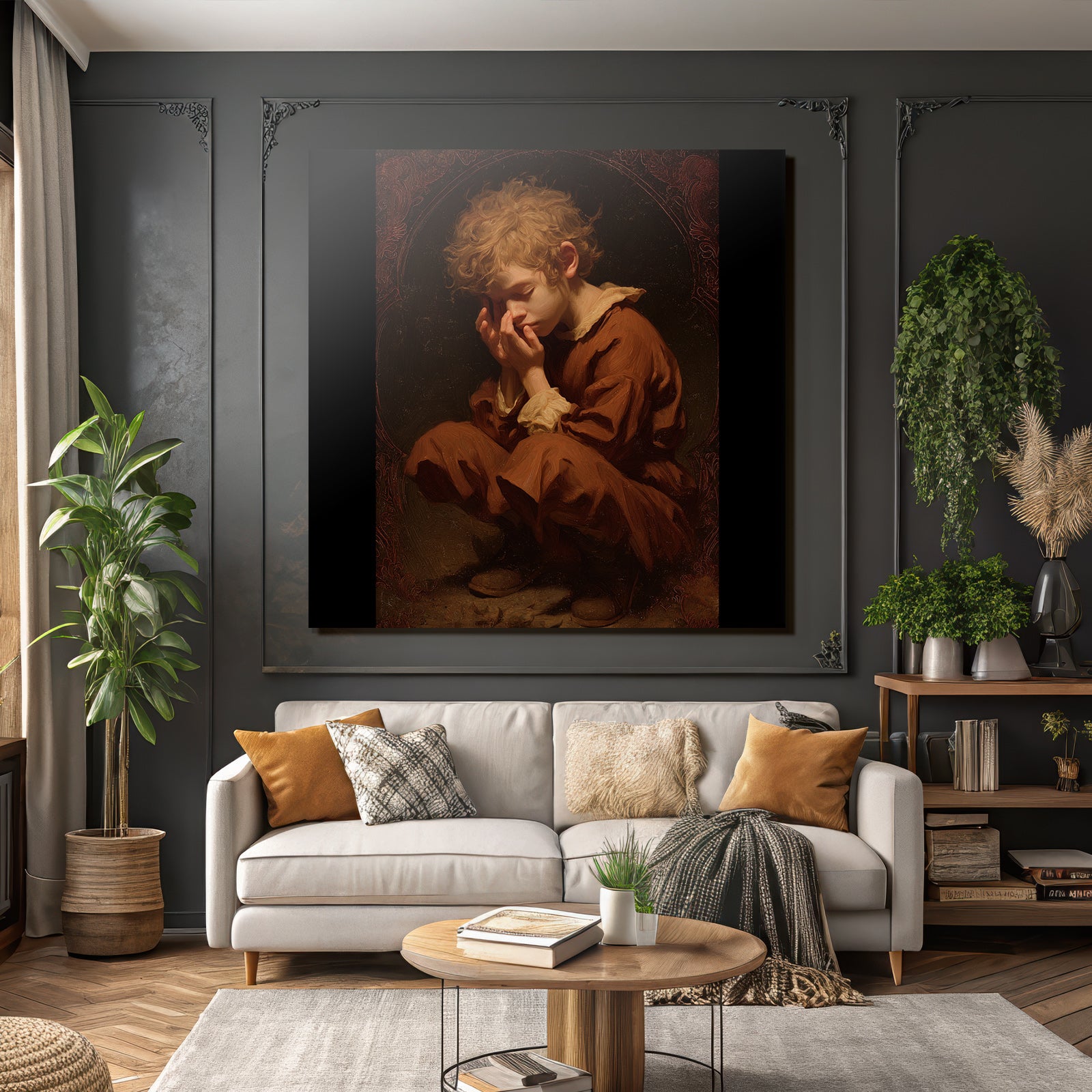 Young Children Portrait Thoughtful Sad Vintage Style