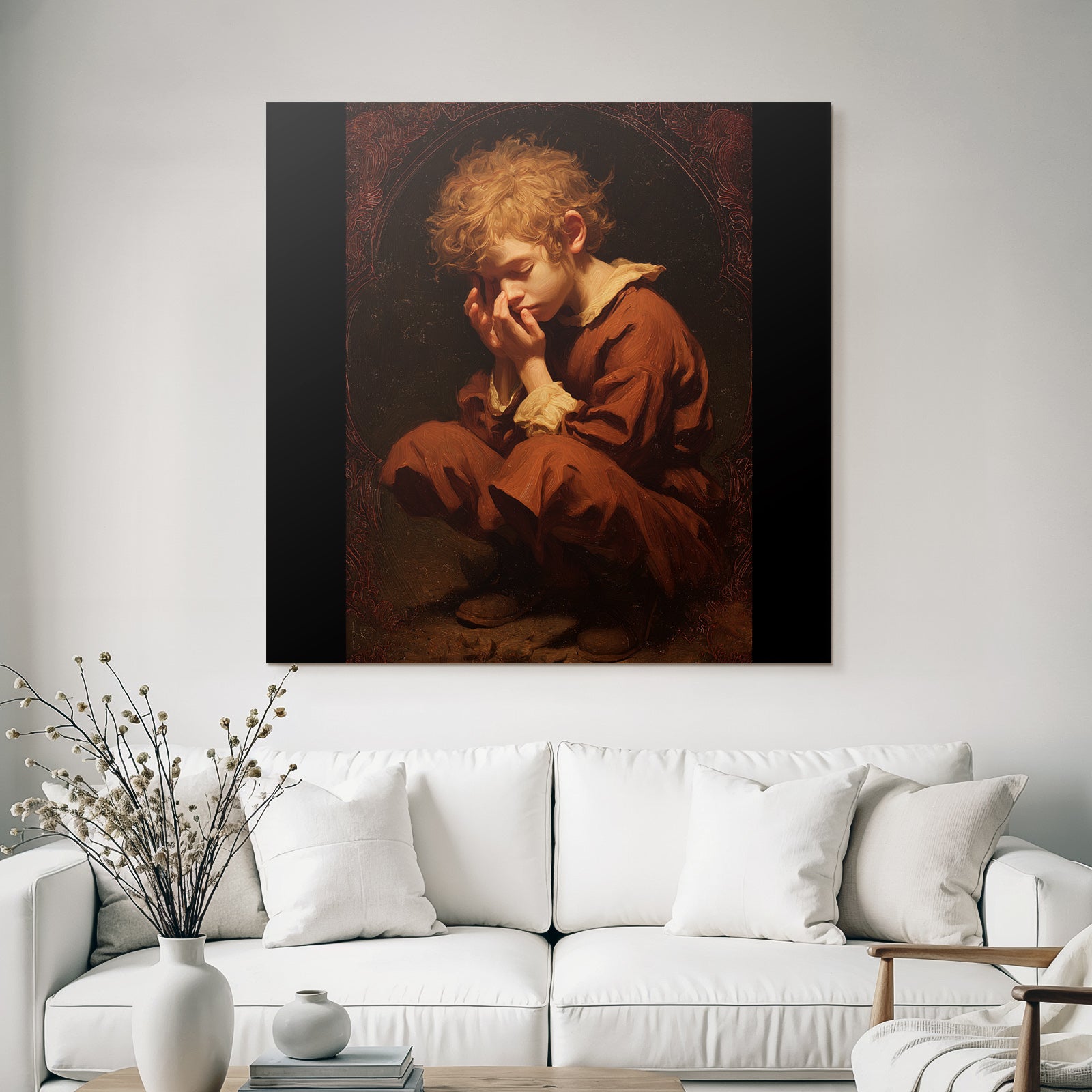 Young Children Portrait Thoughtful Sad Vintage Style