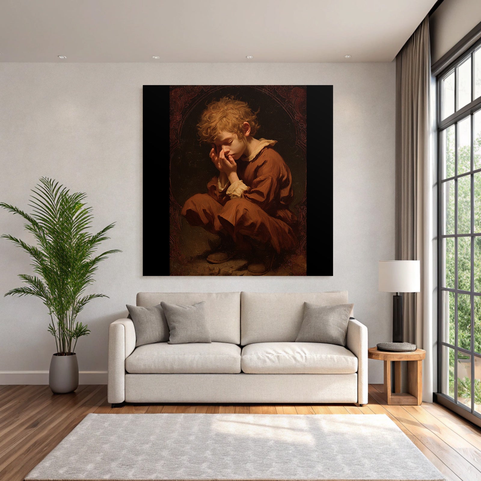 Young Children Portrait Thoughtful Sad Vintage Style