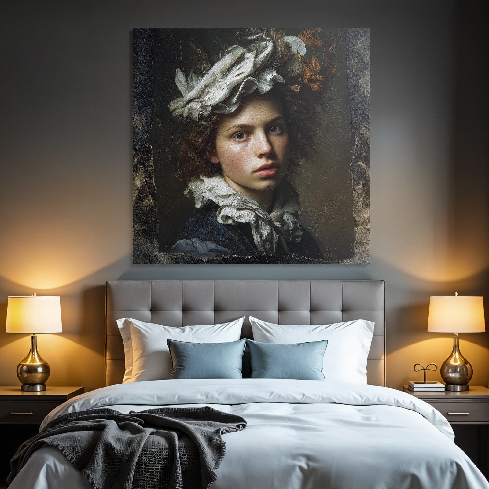 Young Person with Curly Hair and Decorative Headdress Portrait