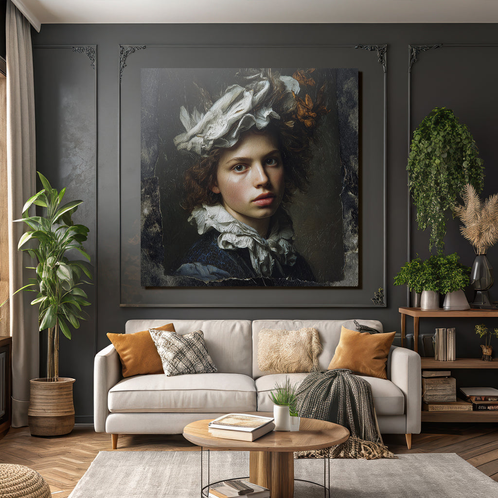 Junge Person Mit Lockigem Haar Und Dekorativem Kopfschmuck Portrait