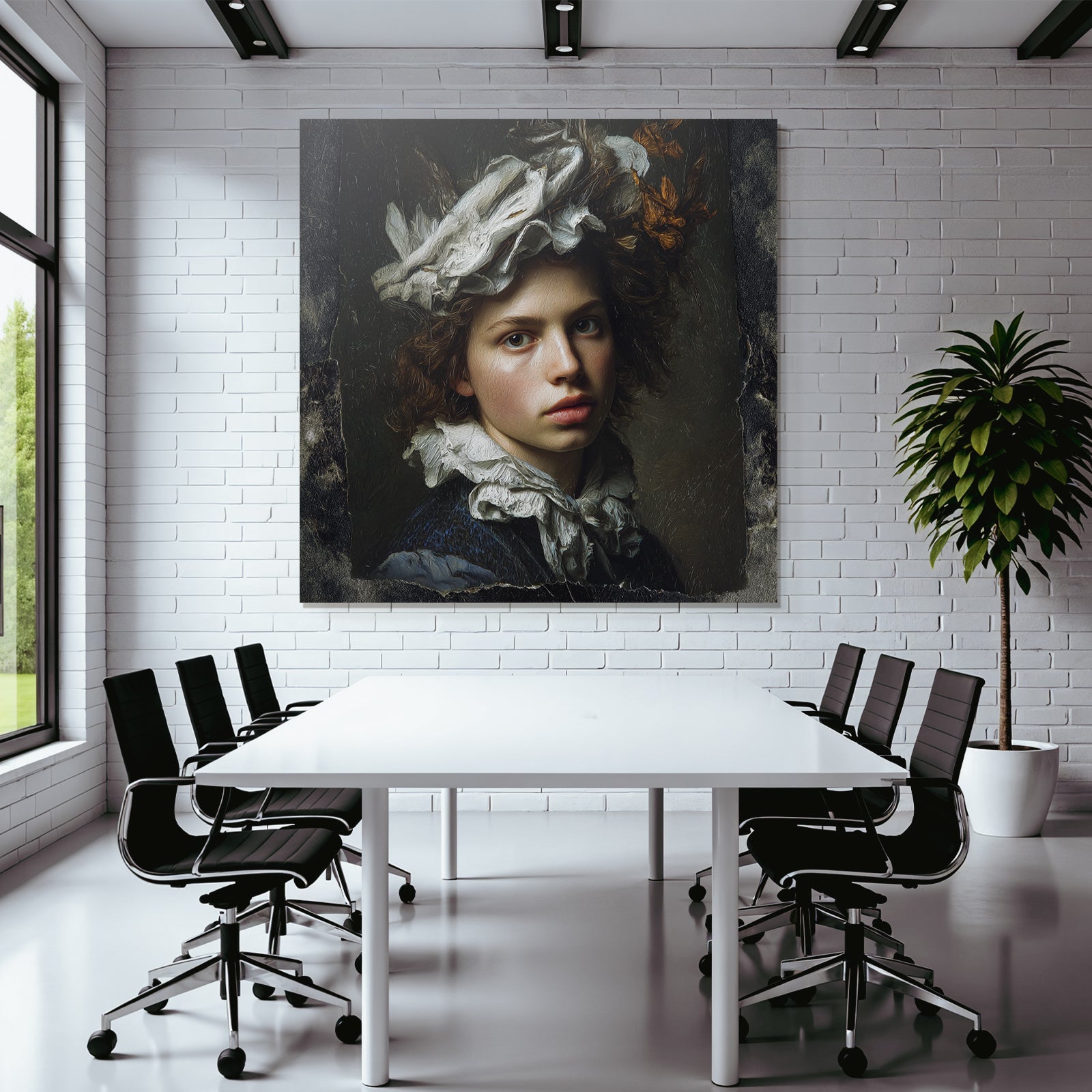 Young Person with Curly Hair and Decorative Headdress Portrait